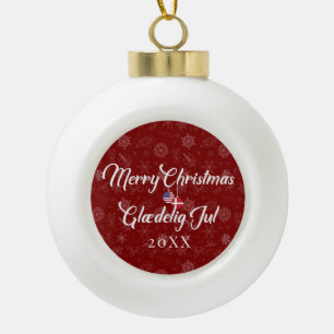 Danish American With Custom Year Bilingual Ceramic Ball Christmas Ornament
