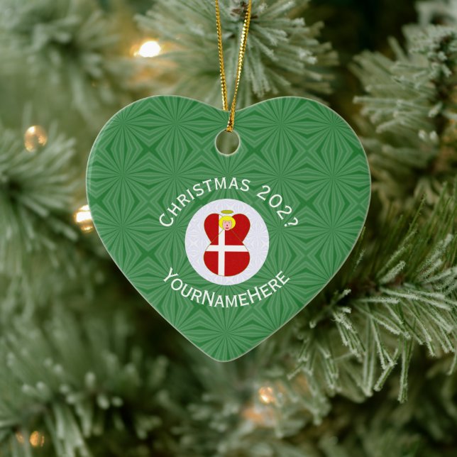 Danish Angel Christmas Name Year Heart Ceramic Ornament (Tree)