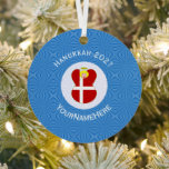 Danish Angel Hanukkah Flag Personalized  Metal Ornament<br><div class="desc">Hanukkah decor metal ornament for the holiday season shows an angel wearing the red and white flag of Denmark. Designed for families of multiple religions, the Hanukkah Danish angel is found in the centre of white squiggly squares, surrounded by blue squiggly squares. Add a name to personalize. Customize by adding...</div>