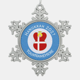 Danish Angel Hanukkah Flag Personalized Snowflake Pewter Christmas Ornament