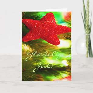 Danish Christmas Glædelig Jul,Godt Nytår Red Star Holiday Card