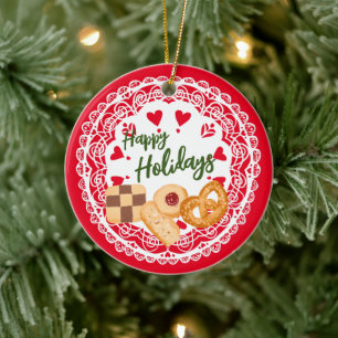 Danish cookies Happy Holidays Ornament red blue 