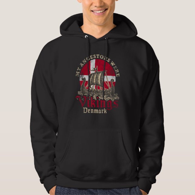 Danish Denmark Viking Ship Flag Hoodie (Front)