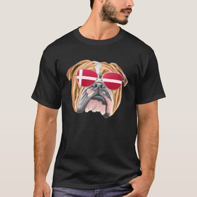 Danish Flag Bulldog Dog Denmark Pocket T-Shirt (Front)