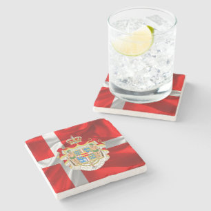Danish flag-Coat of arms Stone Coaster