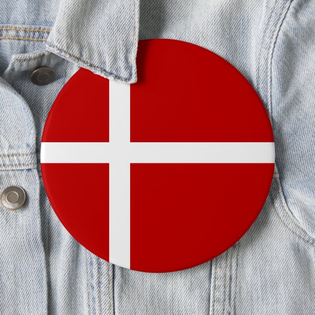 Danish Flag Dannebrog Red White 6 Inch Round Button (In Situ)