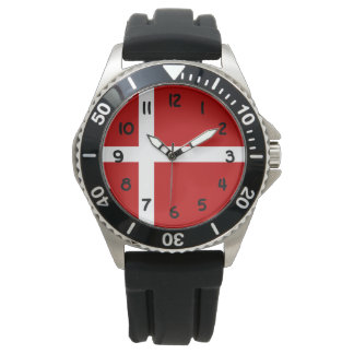 Danish Flag Dannebrog Red White Black Numbers Watch