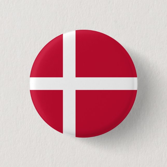 Danish Flag, Flag of Denmark 1 Inch Round Button (Front)