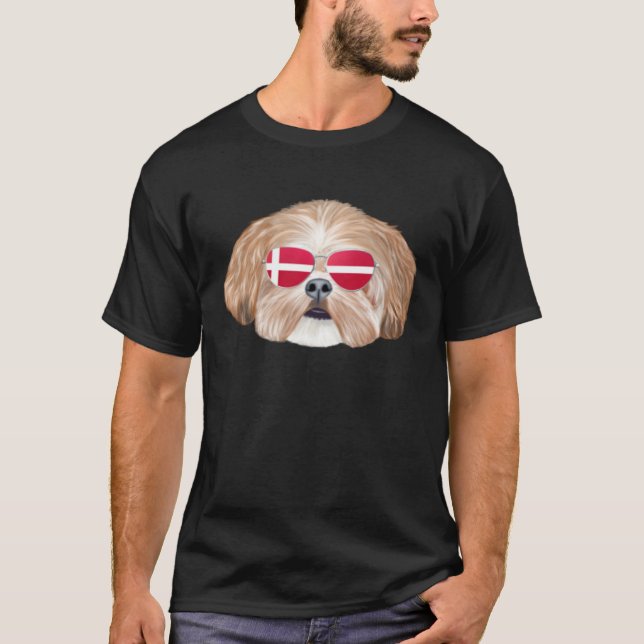 Danish Flag Shih Tzu Dog Denmark Pocket T-Shirt (Front)