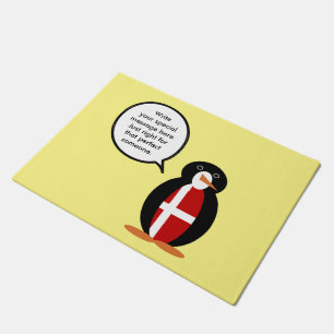 Danish Flag Talking Ms Penguin Personalized Doormat