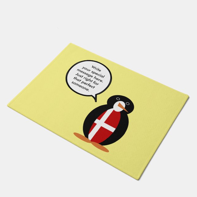 Danish Flag Talking Ms Penguin Personalized  Doormat (Angled)