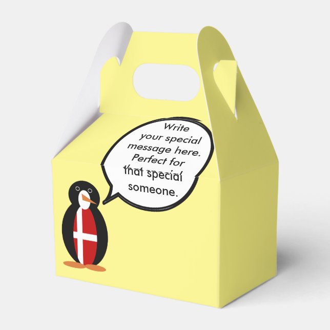 Danish Flag Talking Ms. Penguin Personalized Favor Box (Back Side)
