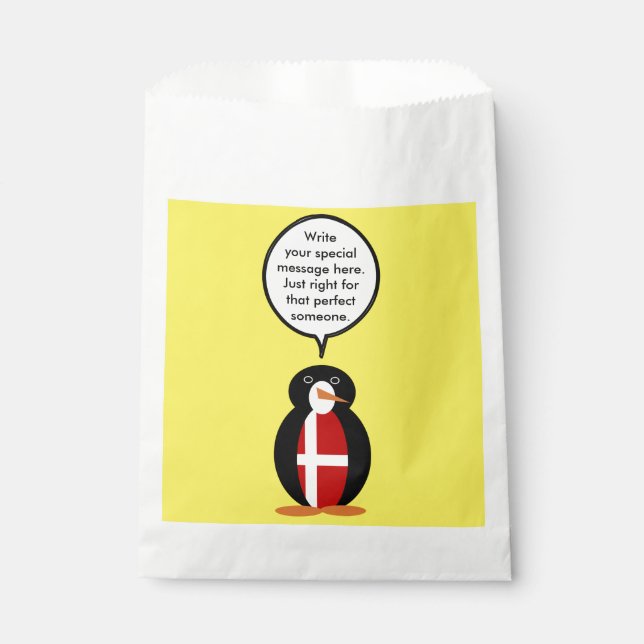 Danish Flag Talking Ms. Penguin Personalized Favour Bag (Front)