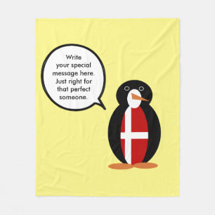 Danish Flag Talking Ms Penguin Personalized Fleece Blanket