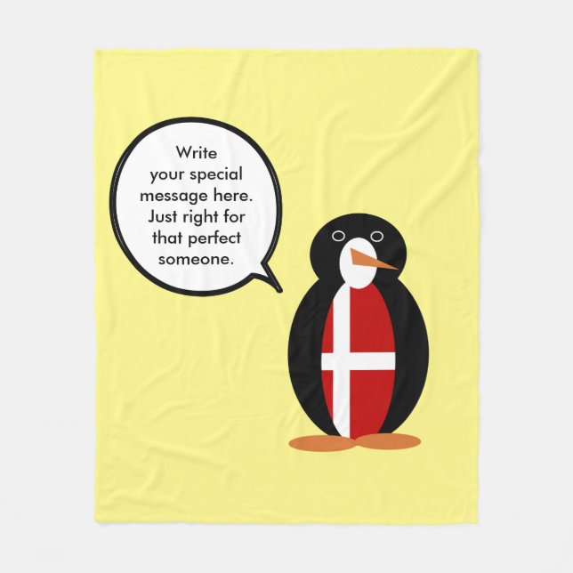 Danish Flag Talking Ms Penguin Personalized  Fleece Blanket (Front)
