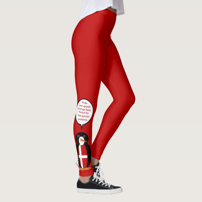 Danish Flag Talking Ms. Penguin Personalized Leggings (Right)