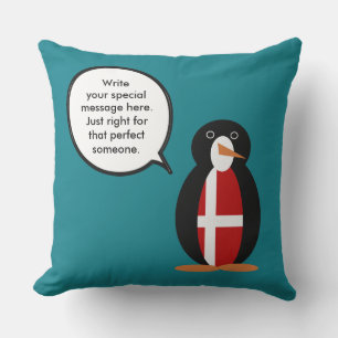 Danish Flag Talking Ms Penguin Personalized Throw Pillow