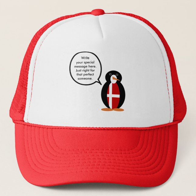 Danish Flag Talking Ms Penguin Personalized  Trucker Hat (Front)