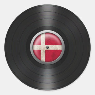 Danish Flag Vinyl Record Album Graphic Classic Round Sticker