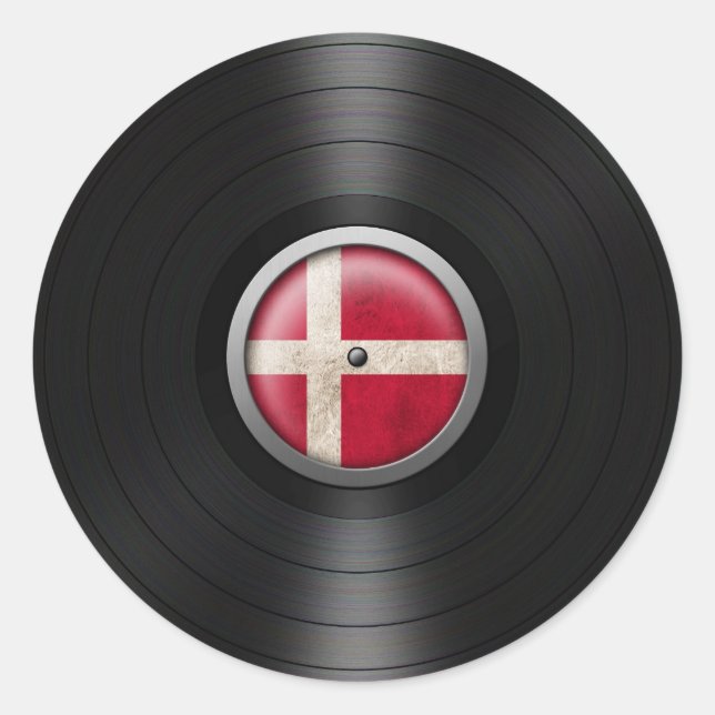 Danish Flag Vinyl Record Album Graphic Classic Round Sticker (Front)