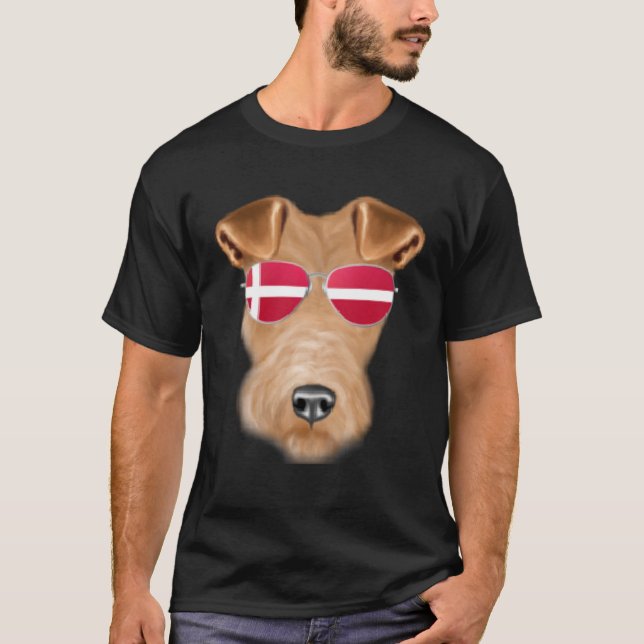 Danish Flag Wire Fox Terrier Dog Denmark Pocket T-Shirt (Front)