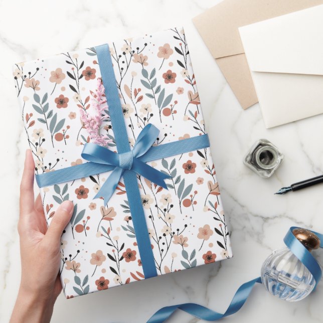 Danish Floral Pattern Poppy Cherry Blossom Flowers Wrapping Paper (Gifting)