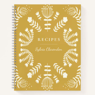 Danish Folk Flowers Yellow Personalized Recipe Notebook