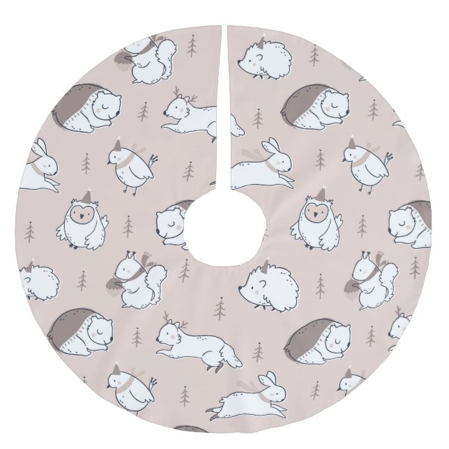 Danish forest animals Christmas tree accessory Brushed Polyester Tree Skirt (Front)