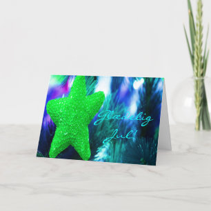 Danish Glædelig Jul,Godt Nytår Green Star Holiday Card