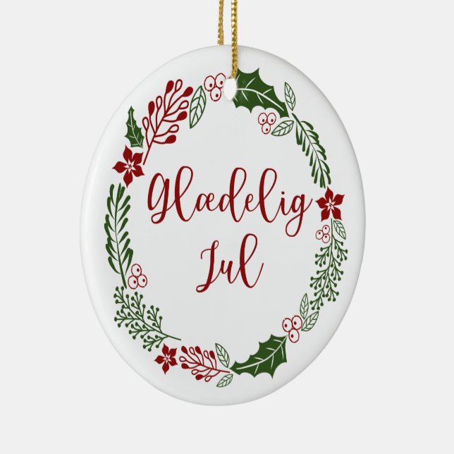 Danish Merry Christmas Wreath, Glædelig jul Ceramic Ornament (Right)