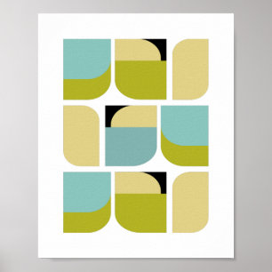 Danish Modern Turquoise Yellow Geometric Shapes Poster