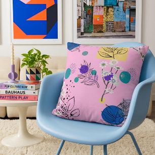 Danish Pastel Pink Abstract Botanical Floral Throw Pillow