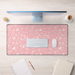 Danish Pastel Pink White Abstract Terrazzo Stone  Desk Mat