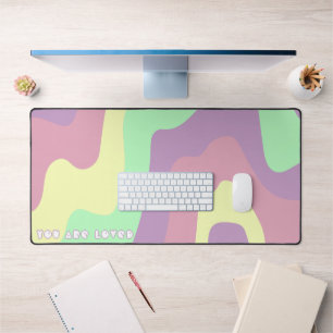 Danish Pastel Purple Green Wavy Lines Slogan Desk Mat