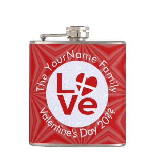 Danish Red LOVE Flag Personalized Hip Flask