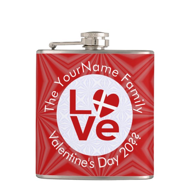 Danish Red LOVE Flag Personalized  Hip Flask (Front)