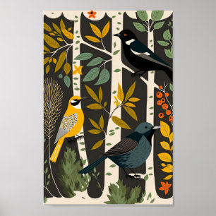 Danish Scandinavian Birds Trees Minimalist Boho  Poster