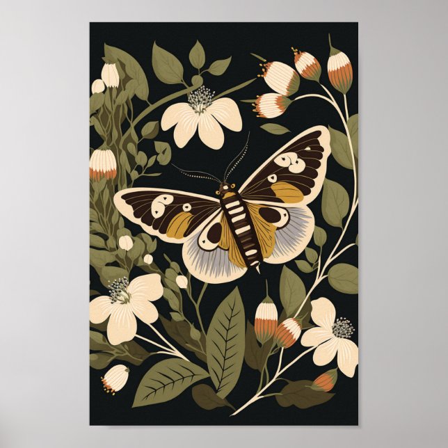 Danish Scandinavian Butterfly Floral Boho Art Poster (Front)