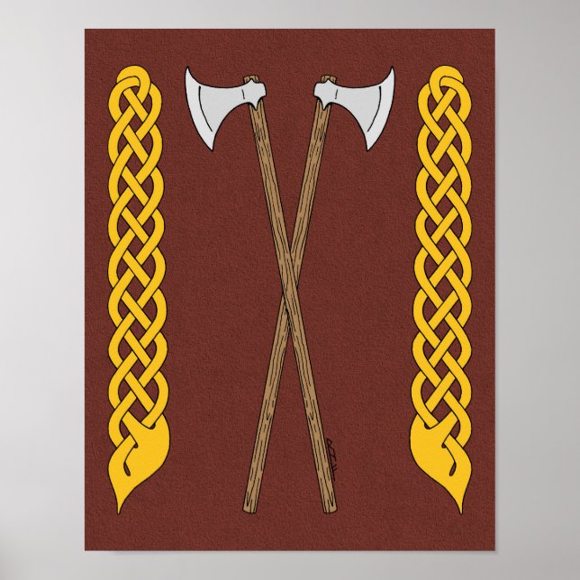 Danish/Viking Axes Crossed with Plaitwork Poster (Front)