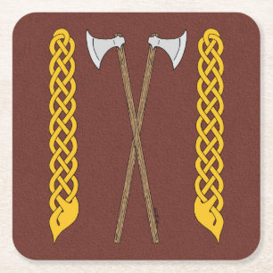 Danish/Viking Axes Crossed with Plaitwork Square Paper Coaster