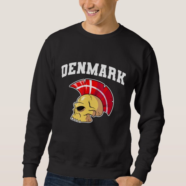 Danmark Flag Mohawk Skull National Denmark Team Su Sweatshirt (Front)