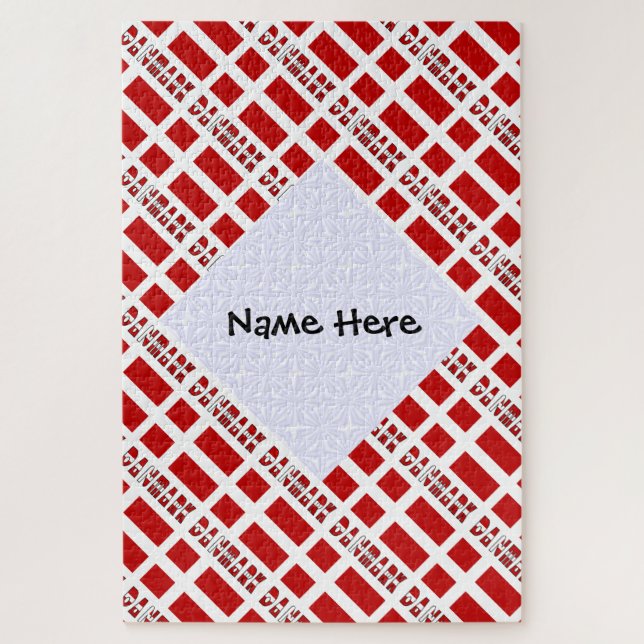 Danmark óg Dannebrog Tiled Personalized  Jigsaw Puzzle (Vertical)
