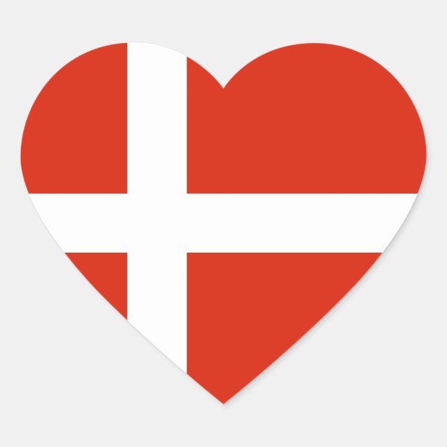 Dannebrog; The Official Flag of Denmark Heart Sticker (Front)