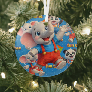 Danny and Dave elephant and panda Funtime Christma Glass Ornament