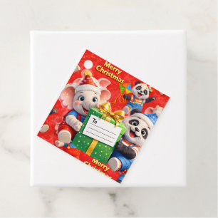Danny and Dave elephant and panda Merry Christmas Favour Tags