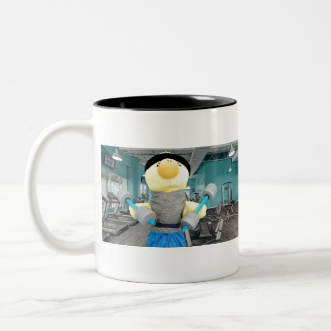 Danny Duck in the Gym Two-Tone Coffee Mug (Left)