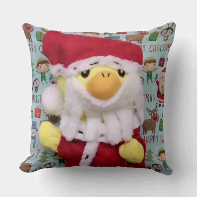 Danny Duck Santa Christmas Throw Pillow (Front)