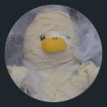 Danny Duck the Mummy Classic Round Sticker<br><div class="desc">A fun design with Danny Duck dressed as a Mummy his favourite outfit for Halloween but also just for fun. Only in this costume does he feel at home in a room full of cobwebs and spiders before going on his scary adventures. You can see his Halloween video and many...</div>