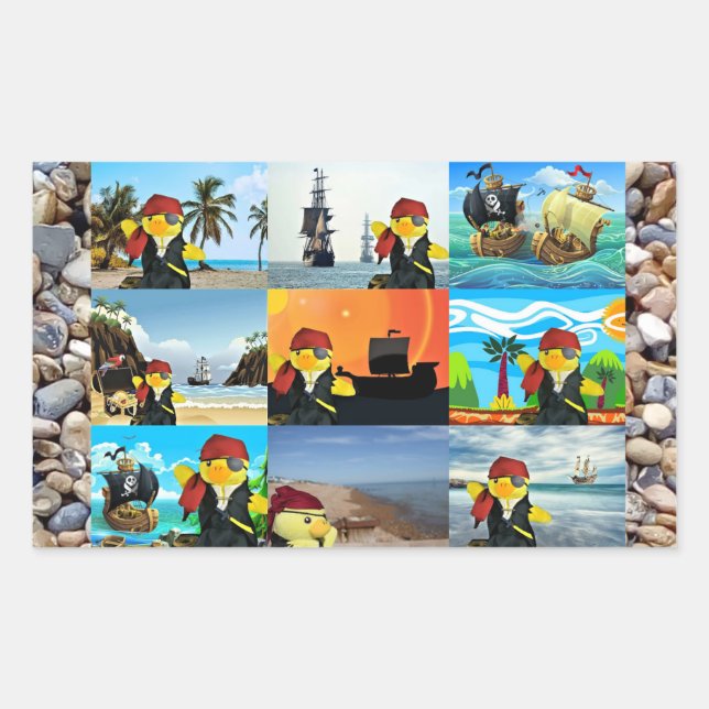 Danny Duck the Pirate Collage Rectangular Sticker (Front)