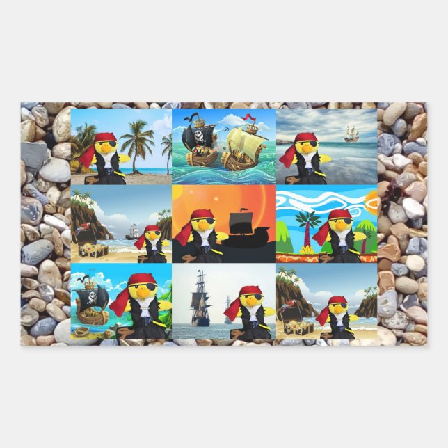 Danny Duck the Pirate Collage Rectangular Sticker (Front)